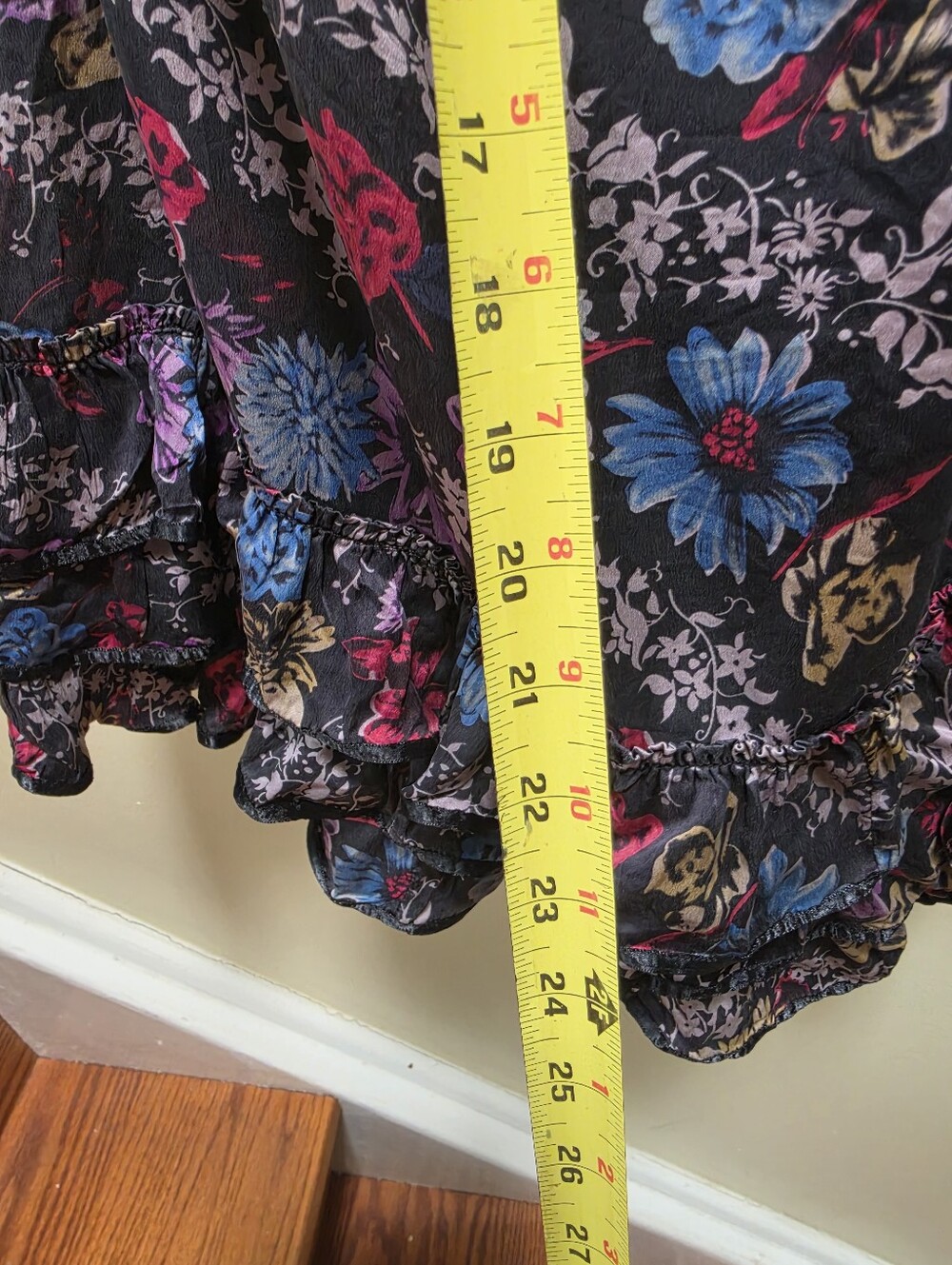 Betsey Johnson Vintage Y2K Silk Floral Ruffles Smocked Tulip Dress Fairy Black 2 - Picture 15 of 16